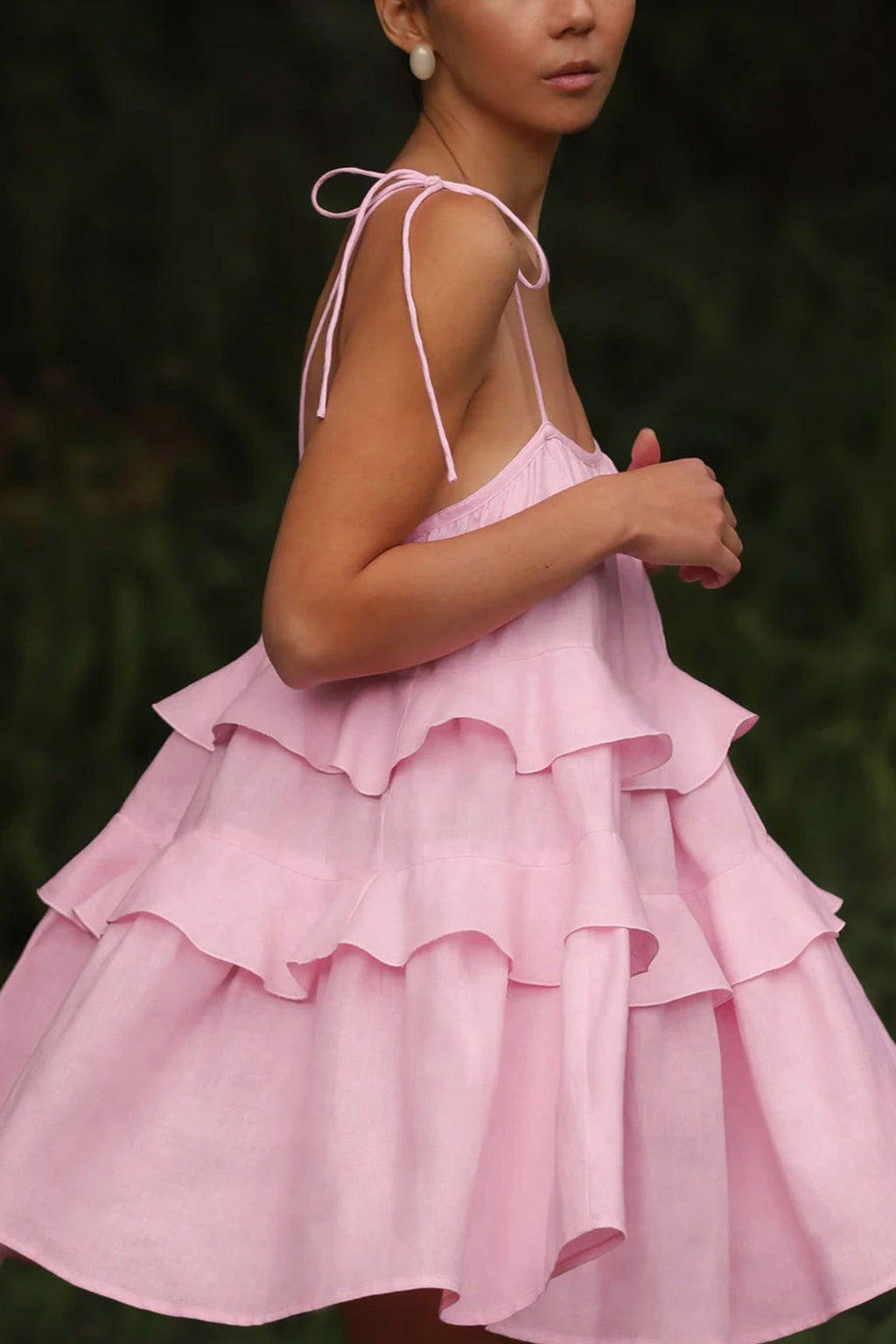 Tie Shoulder Spaghetti Strap Tiered Ruffle Babydoll Mini Dress