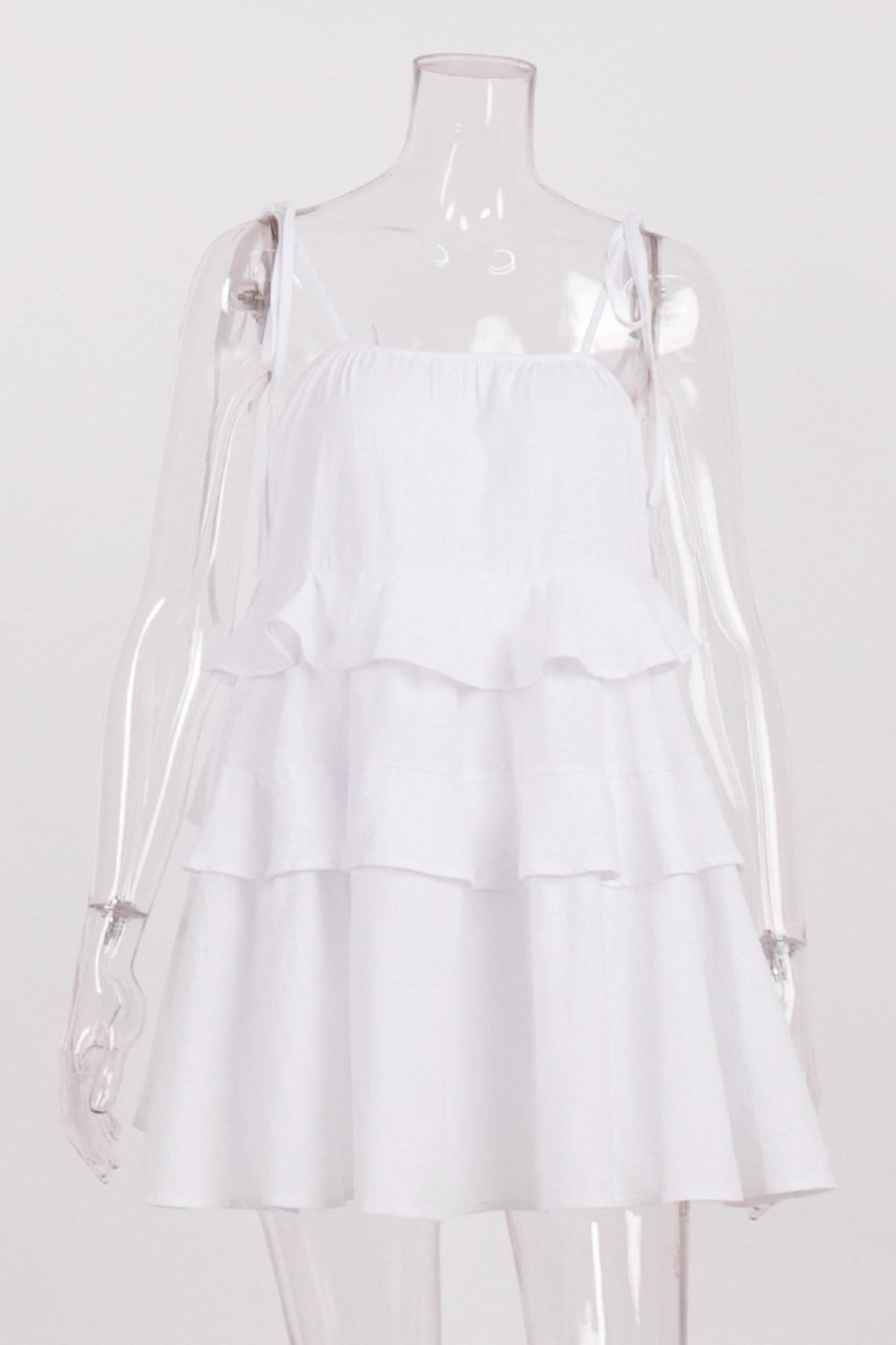 Tie Shoulder Spaghetti Strap Tiered Ruffle Babydoll Mini Dress
