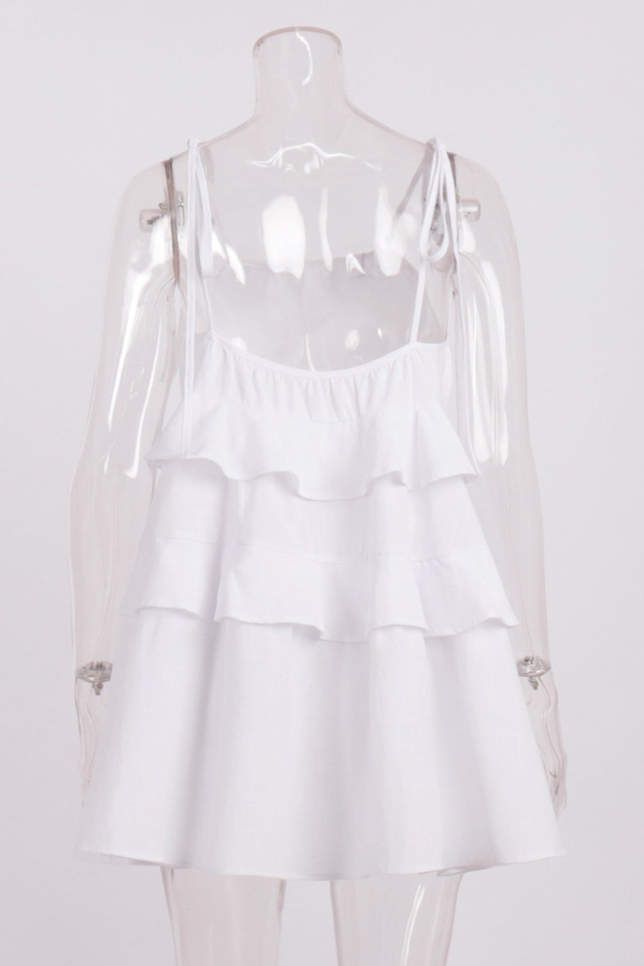 Tie Shoulder Spaghetti Strap Tiered Ruffle Babydoll Mini Dress