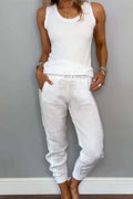 Cotton Drawstring Sleeveless Pocket Two Piece Set