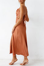 Cowl Neck Tie-back Slit Cami Dress