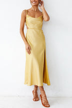 Cowl Neck Tie-back Slit Cami Dress