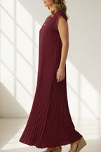 Crew Neck Cap Sleeve Pleated Dress