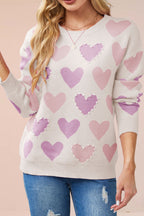 Crew Neck Beaded Heart Pullover Knit Sweater