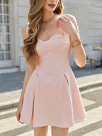 Crisscross Back Jacquard Corset Pleated Hem Dress