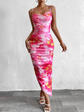 Crisscross Tie Back Floral Print Asymmetrical Hem Cami Dress