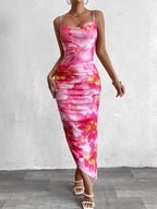 Crisscross Tie Back Floral Print Asymmetrical Hem Cami Dress