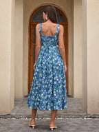 Crisscross Tie Back With Pockets Floral Print Long Dress