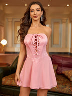 Crisscross Tie Front Corset Tube Mini Dress