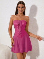 Crisscross Tie Front Corset Tube Mini Dress
