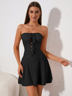 Crisscross Tie Front Corset Tube Mini Dress