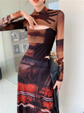 Crop Top & Mesh Midi Dress Two Piece Set