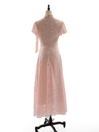 Date Night Dresses Maxi Ruffles Zipper Short Sleeves Stand Collar Petal Sleeves Elegant Pink Dress