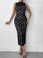 Cut Out Backless Lace Embroidery Maxi Dress