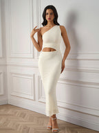 Cut Out One Shoulder Embroidery Lace Bodycon Dress