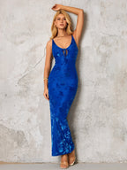 Cut Out Tie Front Zipper Back Maxi Dress
