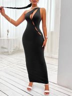 Blue Zone Planet | Cutout One-Shoulder Slit Maxi Dress