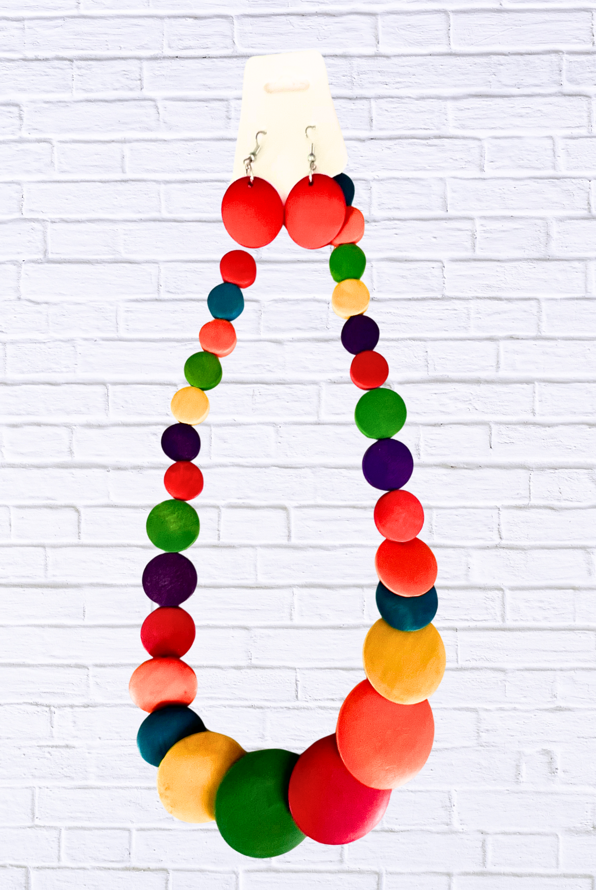 Vibrant Wooden Bead Necklace & Earring Set _ Bold Multicolor Statement Jewelry for Women