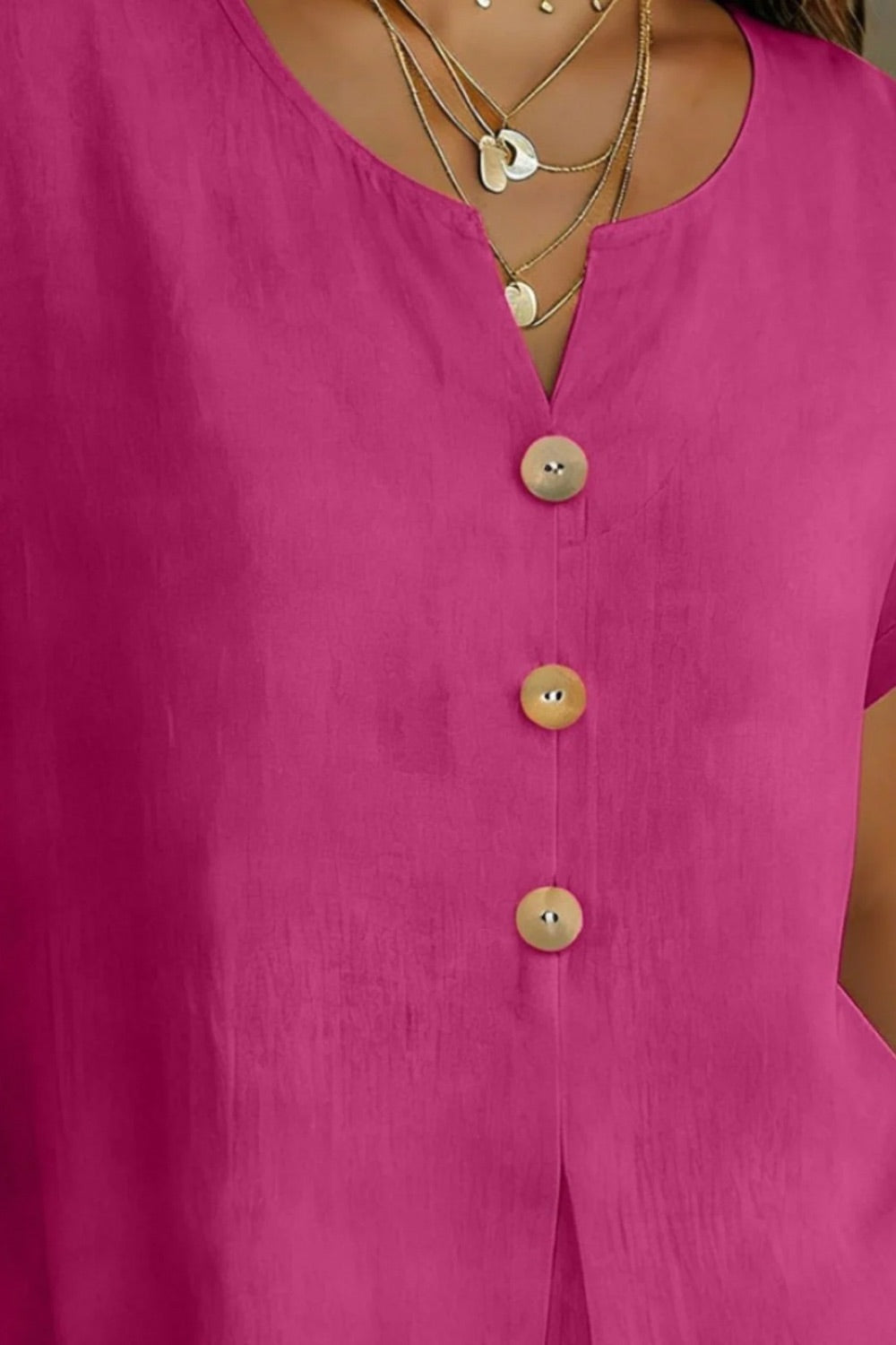 Decor Button Short Sleeve Blouse | Elegant Women__ Top