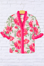 Floral Frilled V-Neck Short Sleeve Blouse