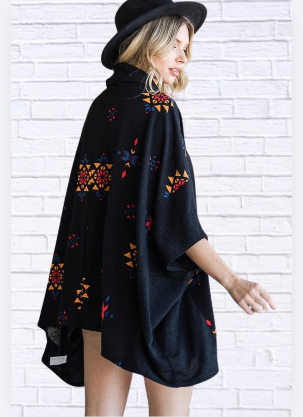 AZTEC PRINT COWL NECK OVERSIZED PONCHO
