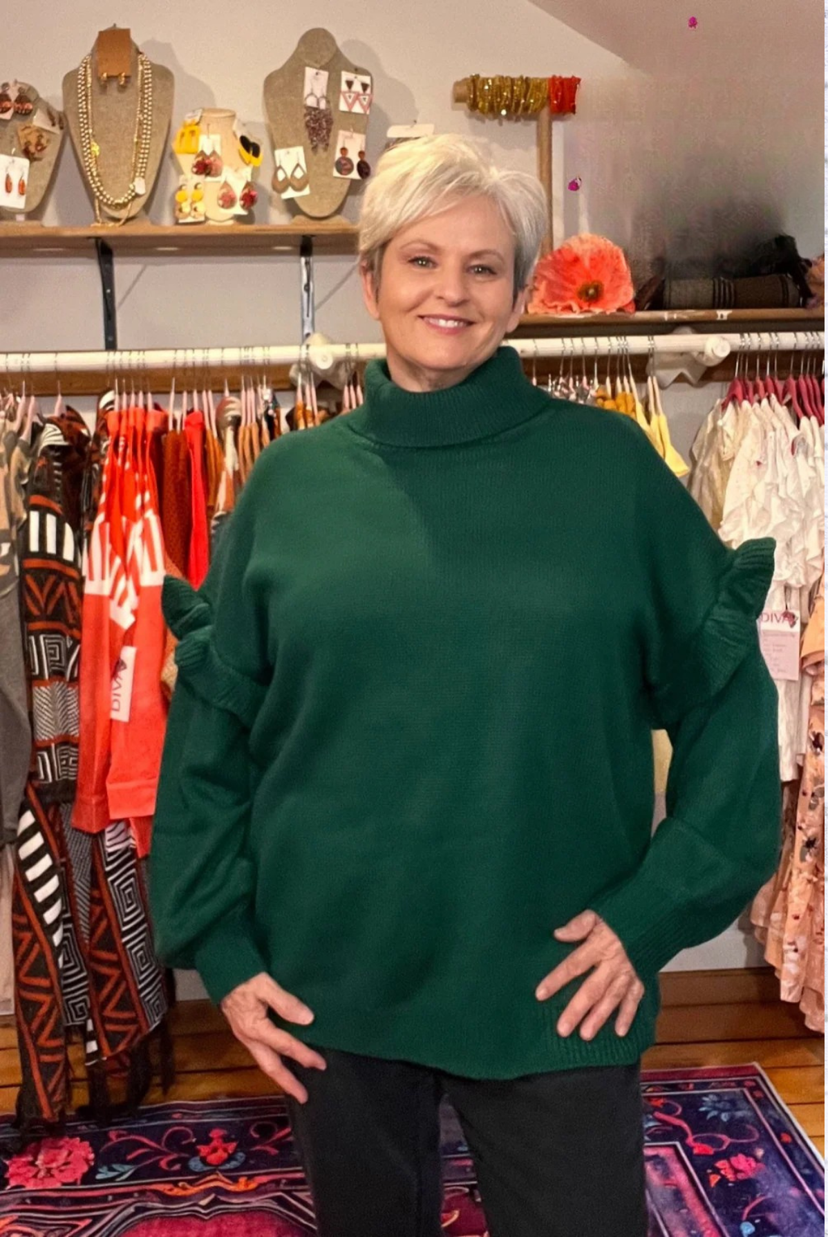 Turtleneck Dropped Shoulder Sweater _ Women__ Oversized Knit Pullover for Cozy Effortless Style