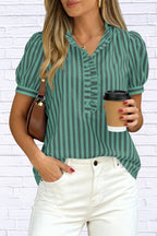 Frill Striped Puff Sleeve Blouse | Chic Women__ Top