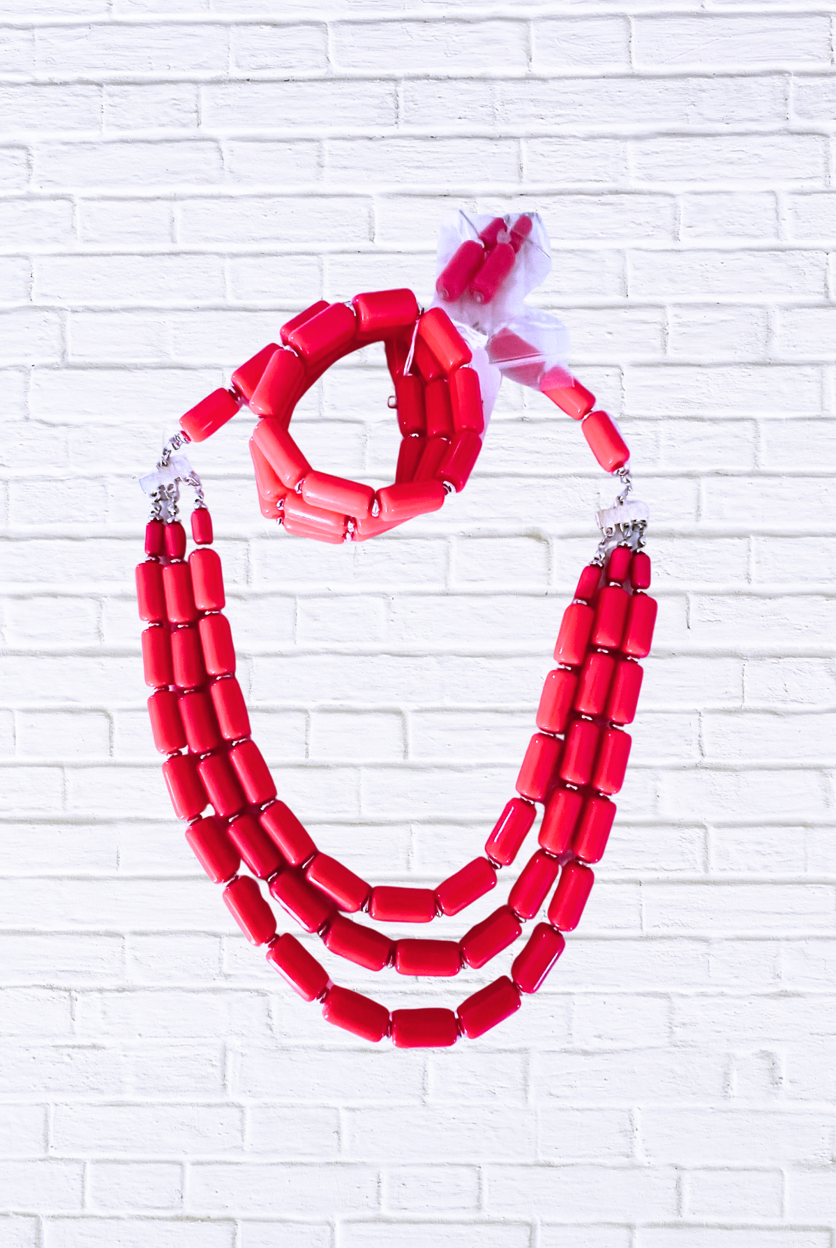 Bold Beaded Necklace & Bracelet Set _ Triple Strand Statement Jewelry