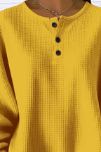 Full Size Waffle Knit Button Detail Top Plus Size
