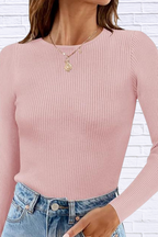 Ribbed Knit Slim Fit Long Sleeve T-Shirt