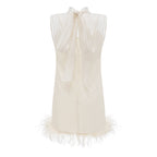 Adrienne White Feather Trim Mini Dress