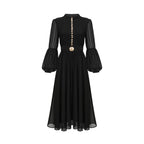 Viviane black pleated button-front midi dress