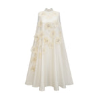 _milie sleeveless floral-applique midi dress in White
