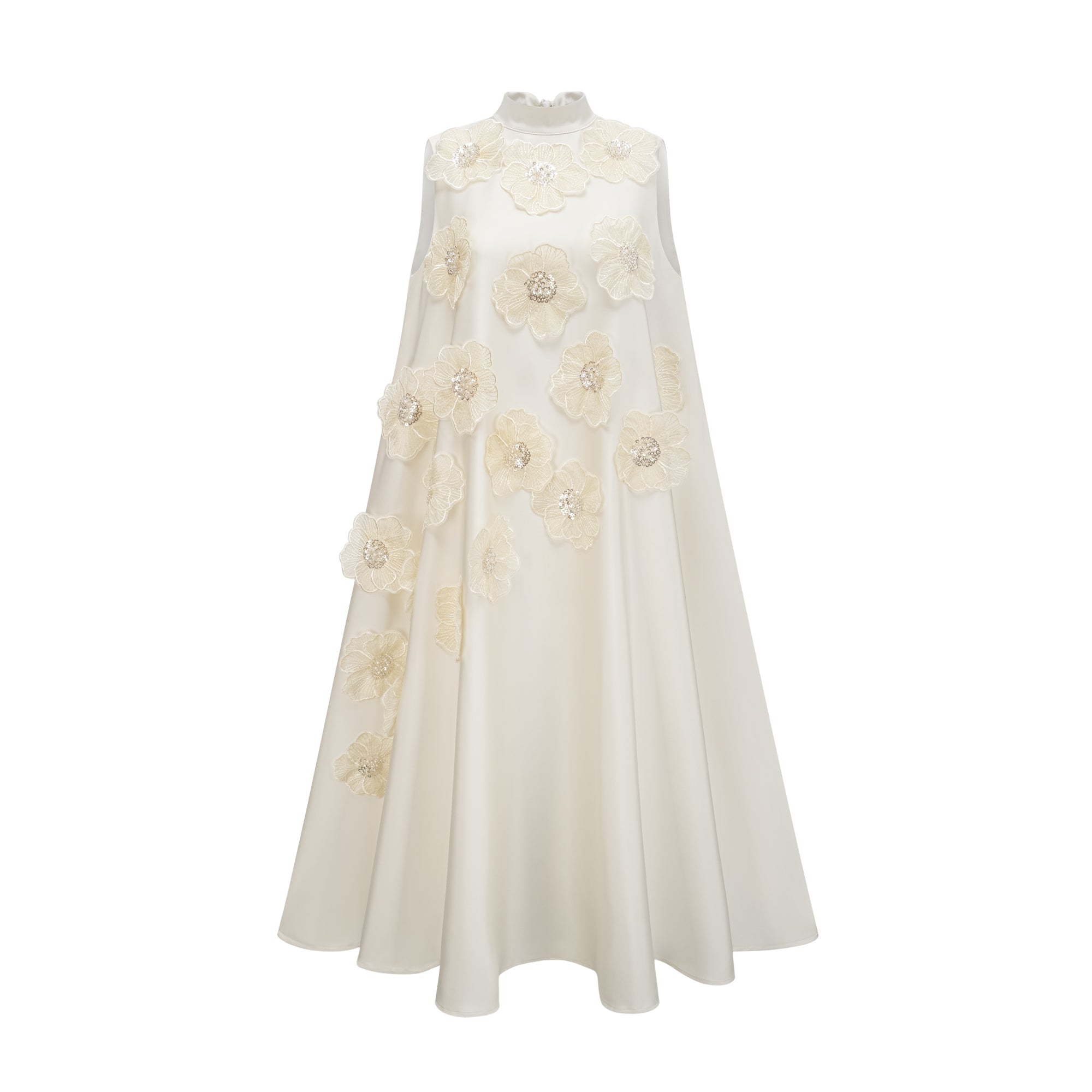 _milie sleeveless floral-applique midi dress in White