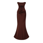 Vedette Brown Ruched Corset Maxi Dress