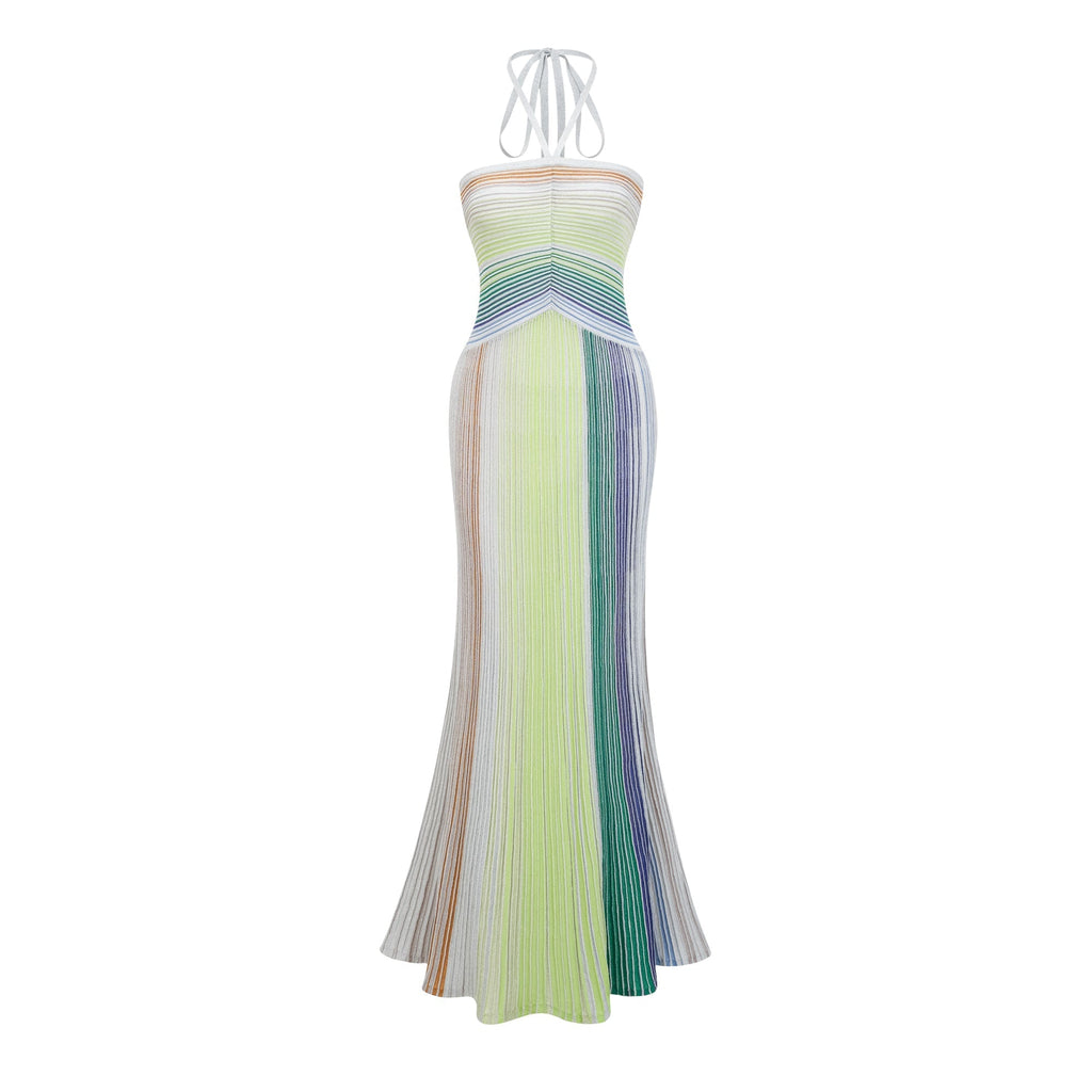 Serelith Metallic Knit Backless Maxi Dress