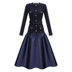 Fern Navy Blue Satin Panel Knit Midi Dress