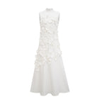 Magali White Sleeveless Maxi Dress with Faux Flower & Bow-Tie Embellishment