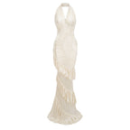 Vilhelmiina Cream White Halterneck Shirred Maxi Dress