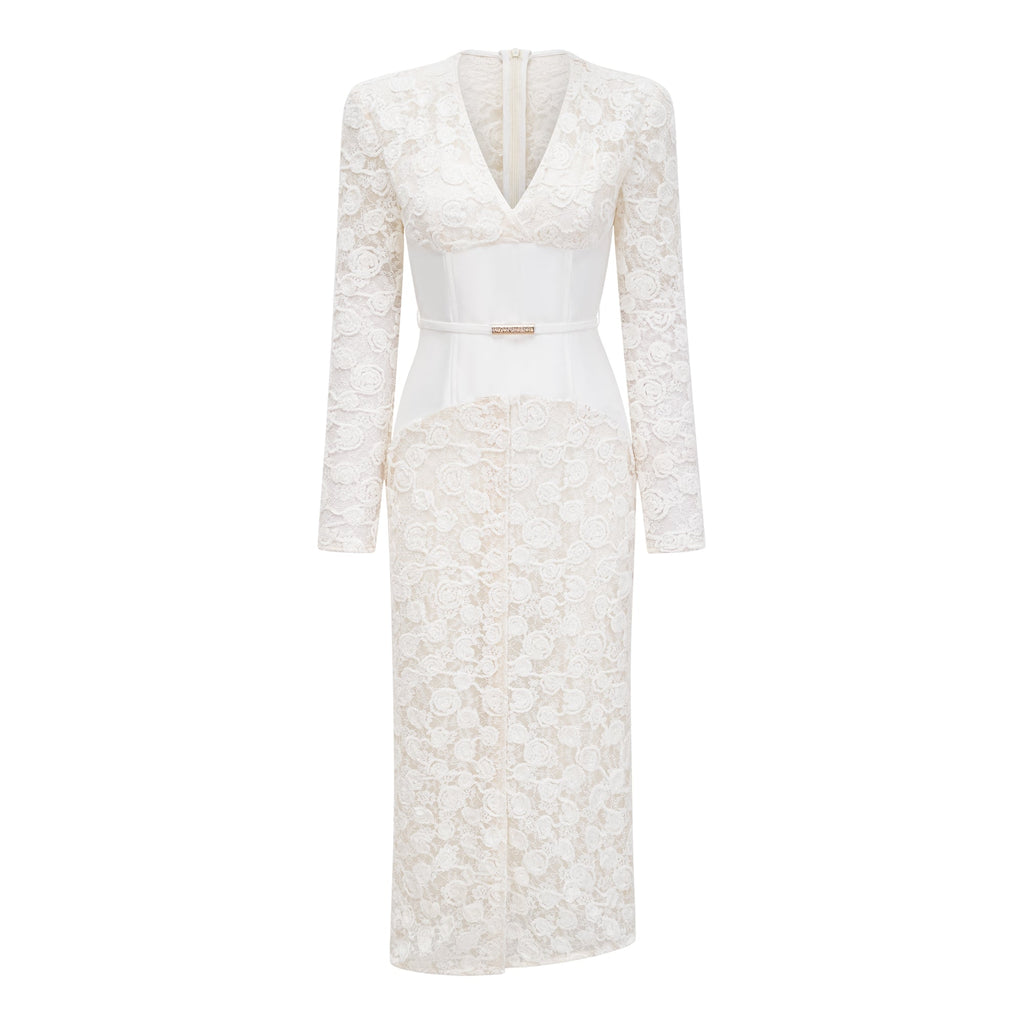 Oona White Floral Lace Pencil Midi Dress
