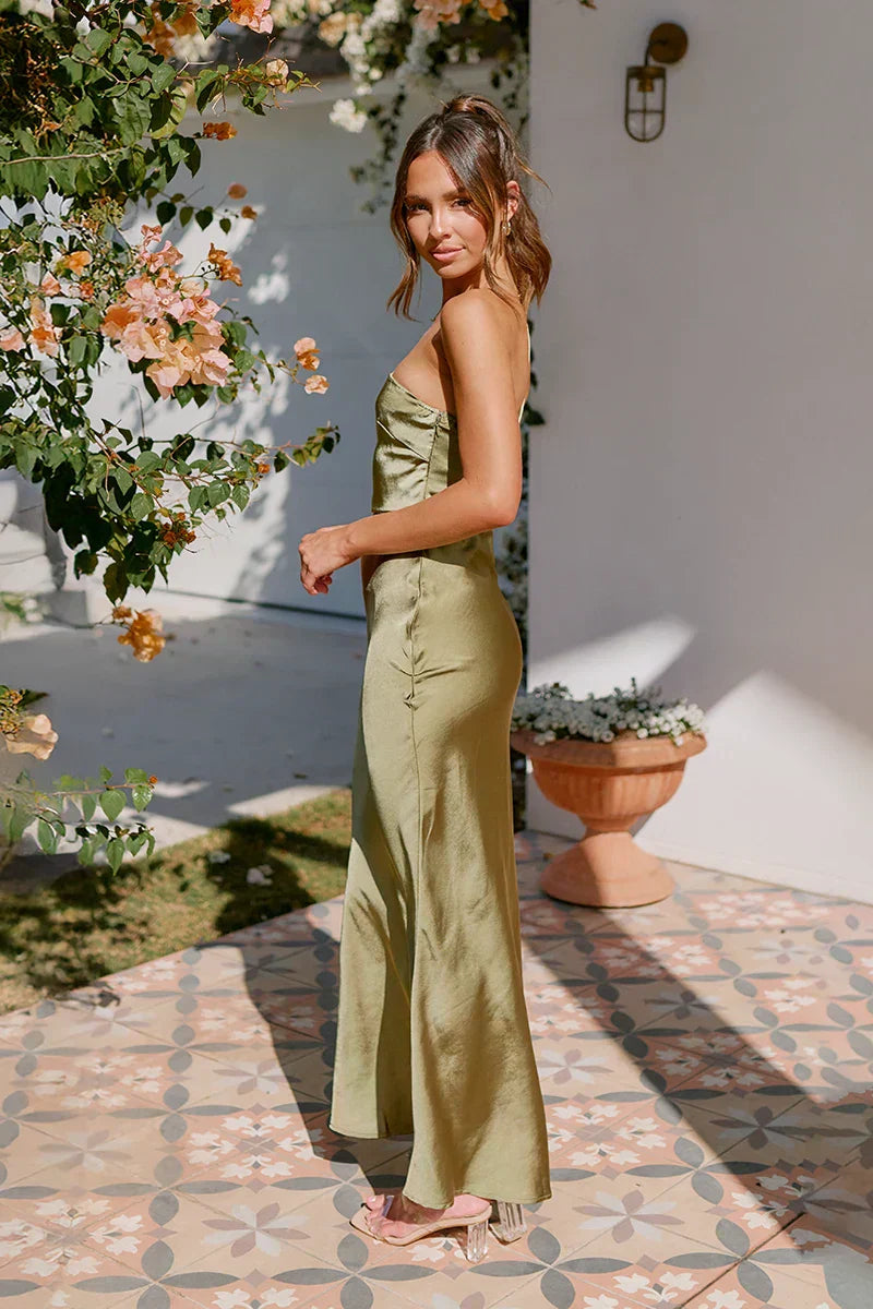 Liliana Chic Maxi Dress Olive Green Statement Occasion Edit