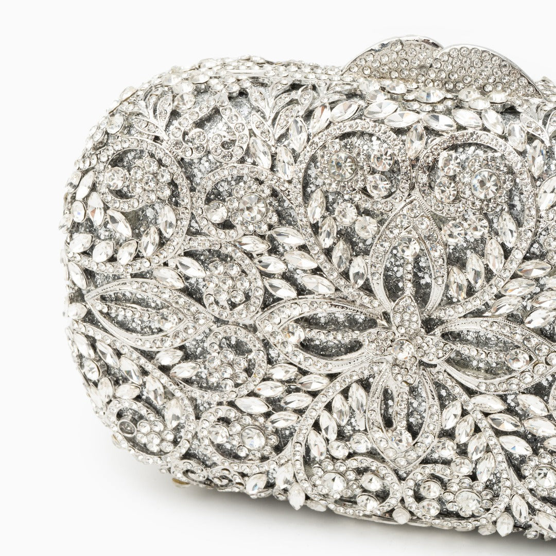 Athena Rhinestone Clutch Bag Silver