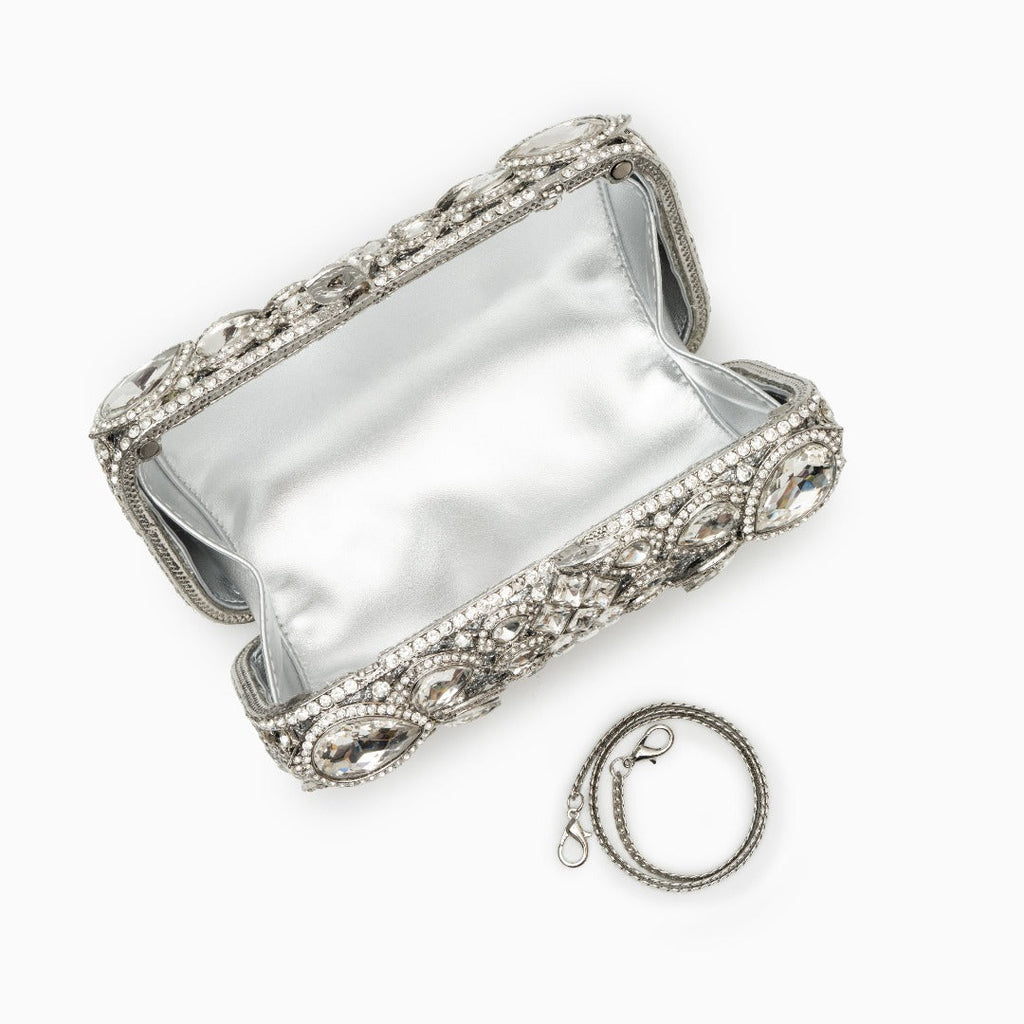 Reina Silver Rhinestones Crystal Clutch Bag