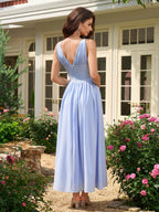 Deep V-Neck Bow Tie Ruched Corset Dress with Pockets