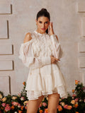 Cold Shoulder Ruffle Button Front Tiered Mini Dress