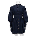 Denim Shirt Dress Niche Design Lantern Sleeve Lace up GracefulDress