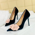 Designer Flower Pointed Toe Elegant Party Flannel Autumn High Heel