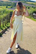 Yolaina Chic Pretty Midi Dress with Straps and Slit Silhouette Collection
