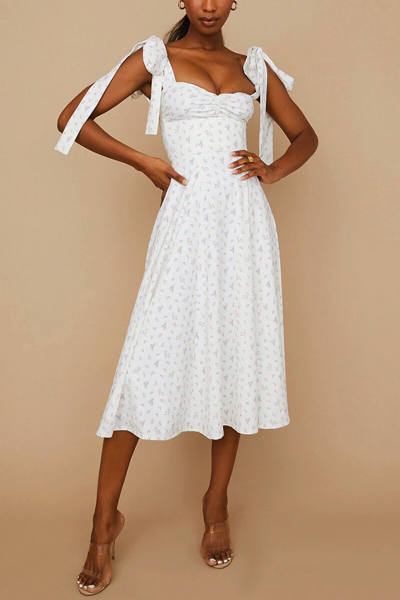 Yolaina Chic Pretty Midi Dress with Straps and Slit Silhouette Collection