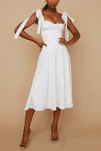 Yolaina Chic Pretty Midi Dress with Straps and Slit Silhouette Collection